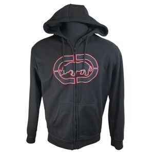 Vintage ECKO Unltd Mens Zip Up Hoodie Sweatshirt Size L Black Jacket Hoody‎ Y2K